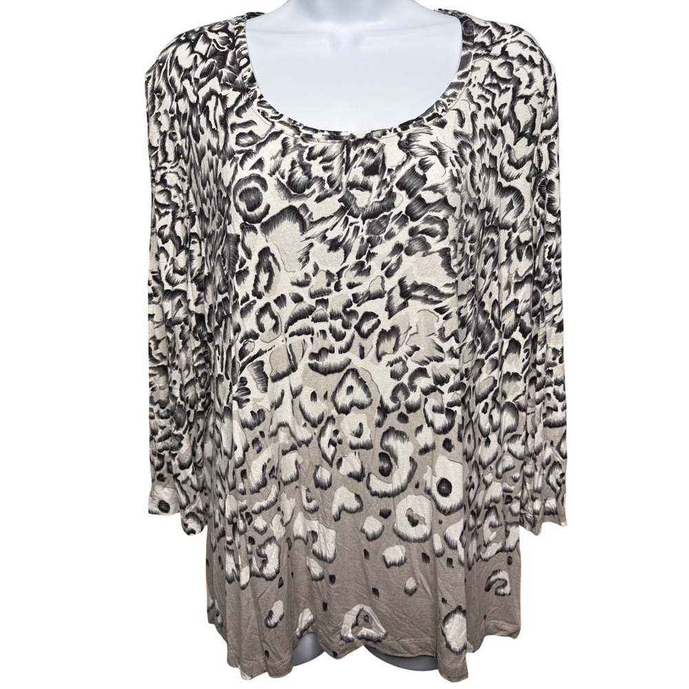 CHICO'S Womens Gray Animal Print Tunic Top Sz 3/XL Stretch Office-Chic Neutral